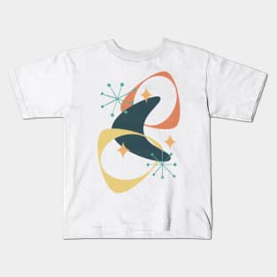 Retro Mid Century Atomic Space Age Abstract 20 Charcoal, Yellow, Orange Kids T-Shirt